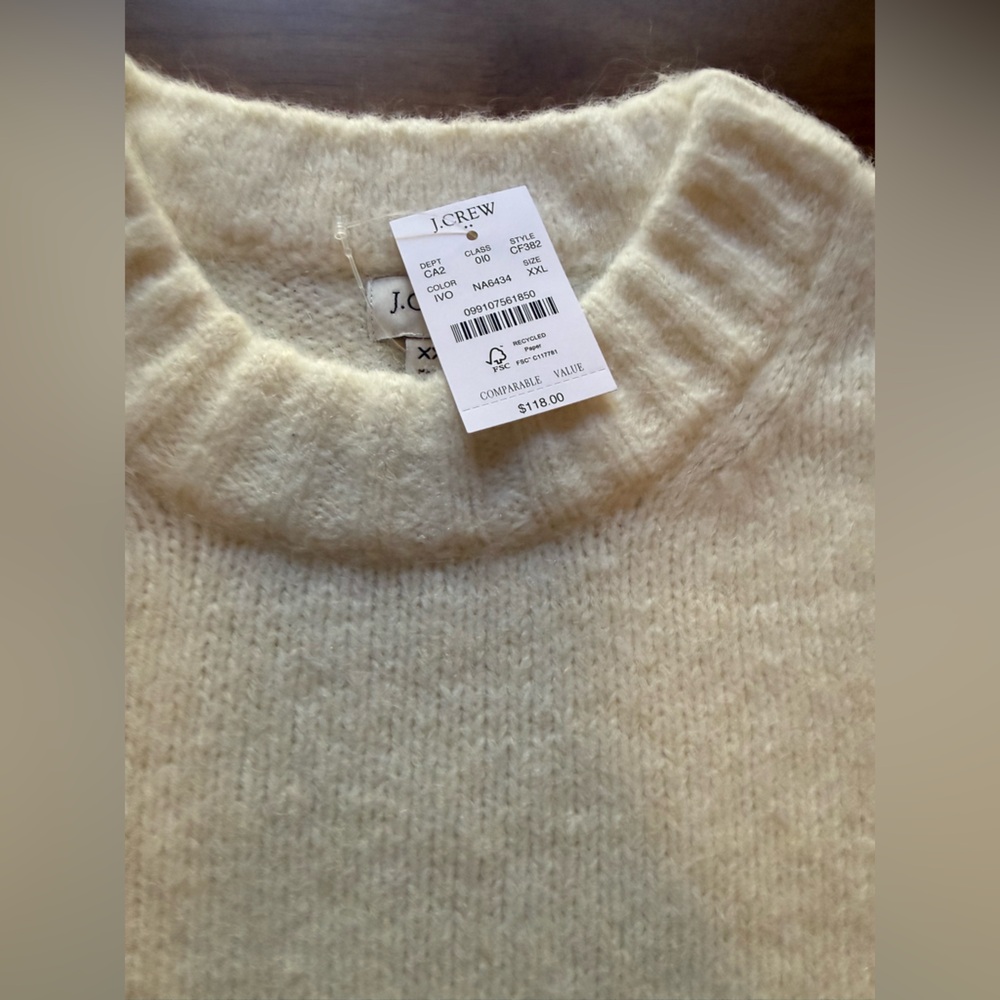 J.Crew Fuzzy Puff-Sleeve Sweater — NWT — Size XXL — Ivory - Picture 6 of 13